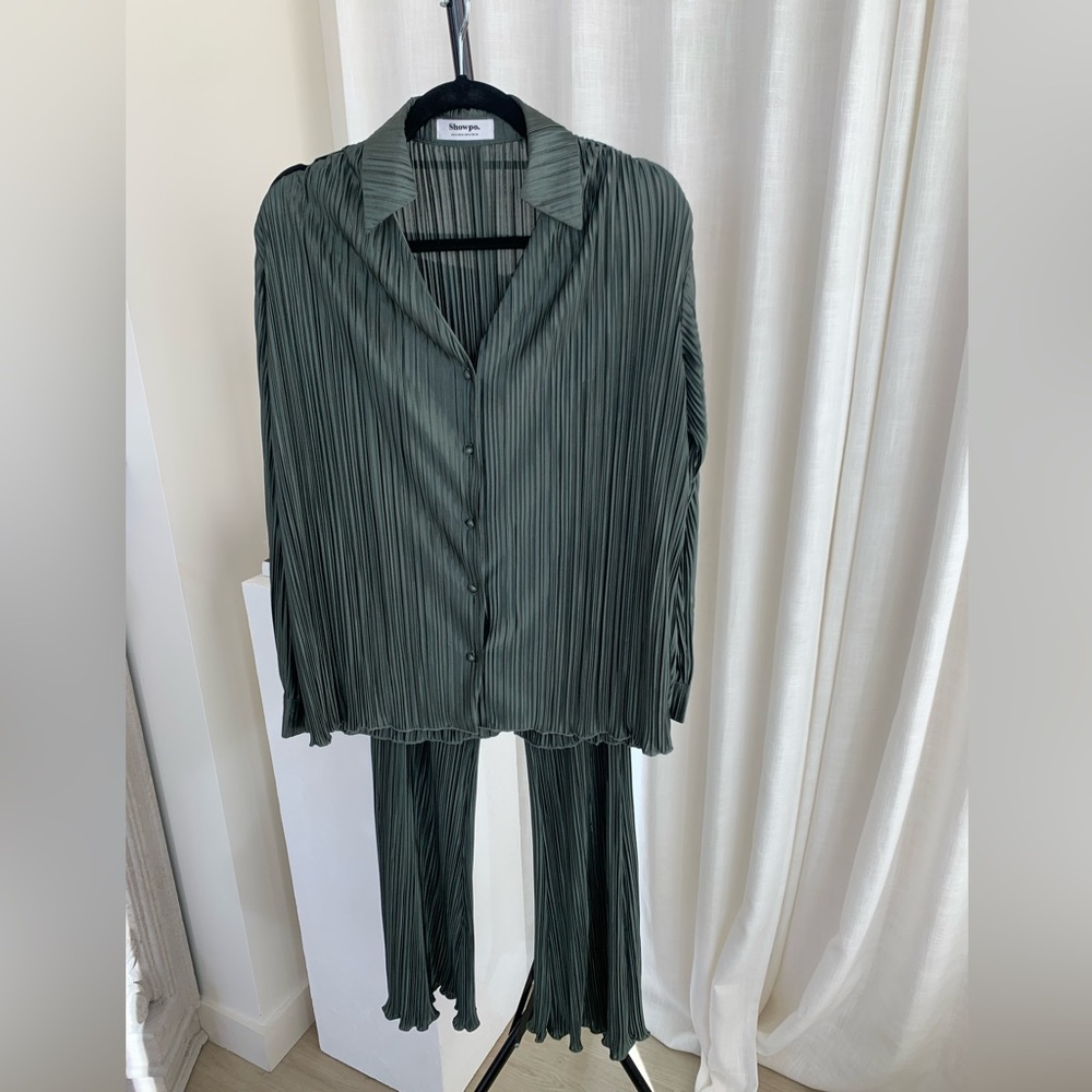 Pleated Green Two Piece Set